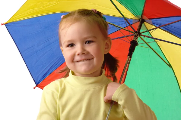 Bambino carino con ombrello colorato — Foto Stock