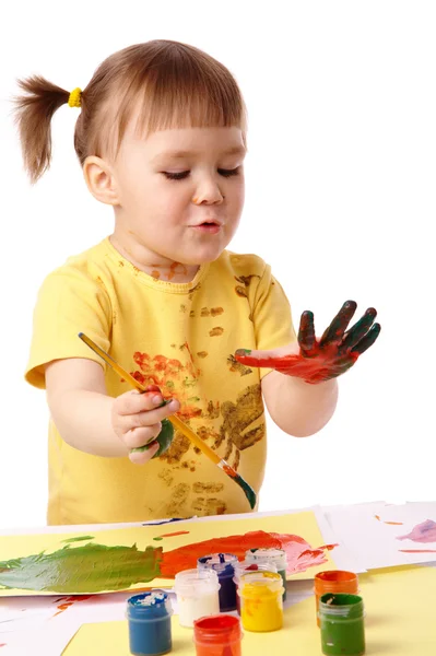 Χαριτωμένο παιδί να ζωγραφίσει τα δάχτυλά της — Φωτογραφία Αρχείου