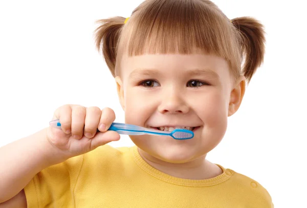 Słodkie dziecko ze szczoteczka do zębów — Zdjęcie stockowe