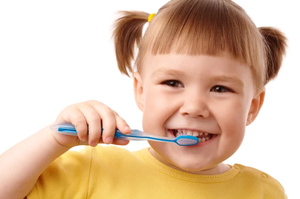 Симпатичный ребенок с зубной щеткой — стоковое фото