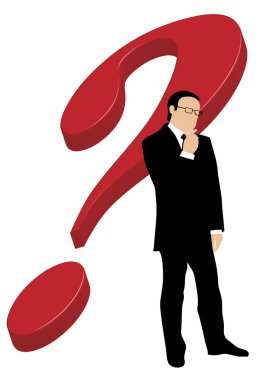 Businessman in front of question mark clipart
