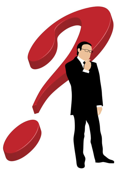Businessman in front of question mark