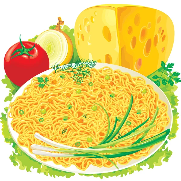 Тарелка спагетти с овощами — стоковый вектор