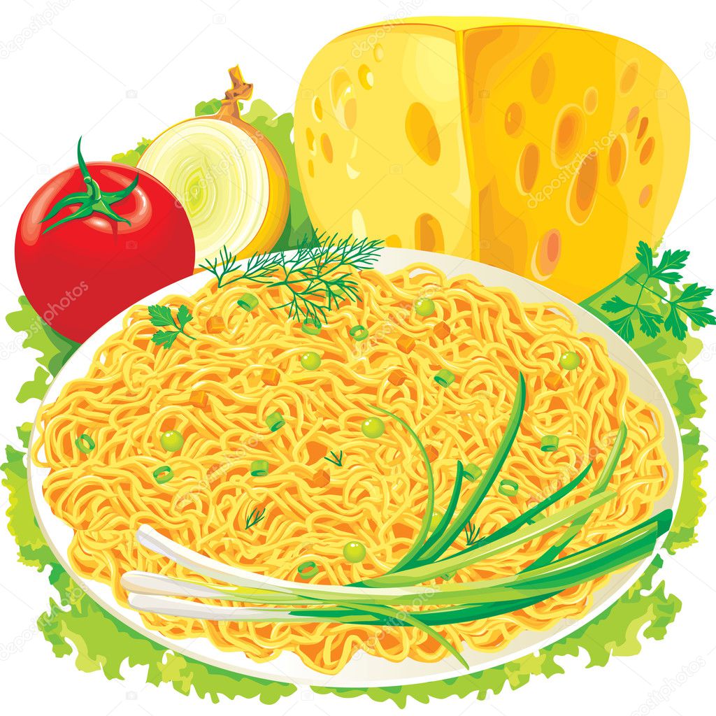 Plate of spaghetti with vegetables