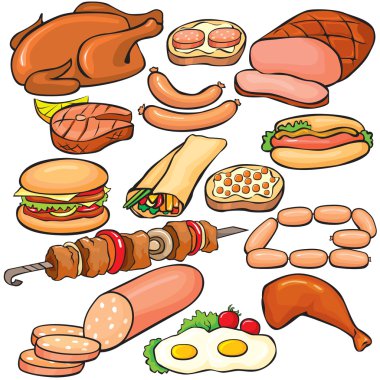 Meat products icon set clipart