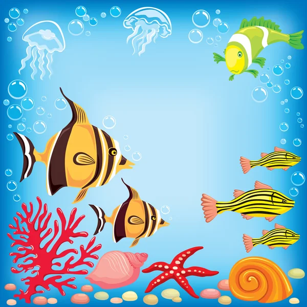 Colored fish under water — Stock Vector