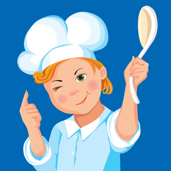 Bir kaşık ile çocuk aşçı — Stok Vektör
