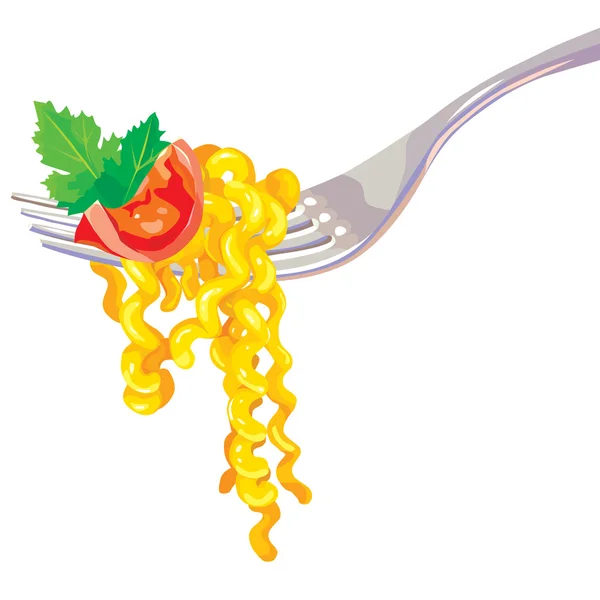 Vermicelles sur une fourchette aux légumes — Image vectorielle