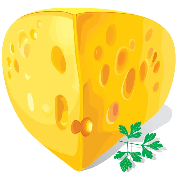 Um pedaço de queijo sobre um fundo branco —  Vetores de Stock
