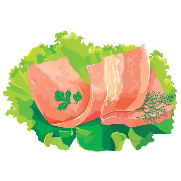 Кусок мяса с салатом — стоковый вектор