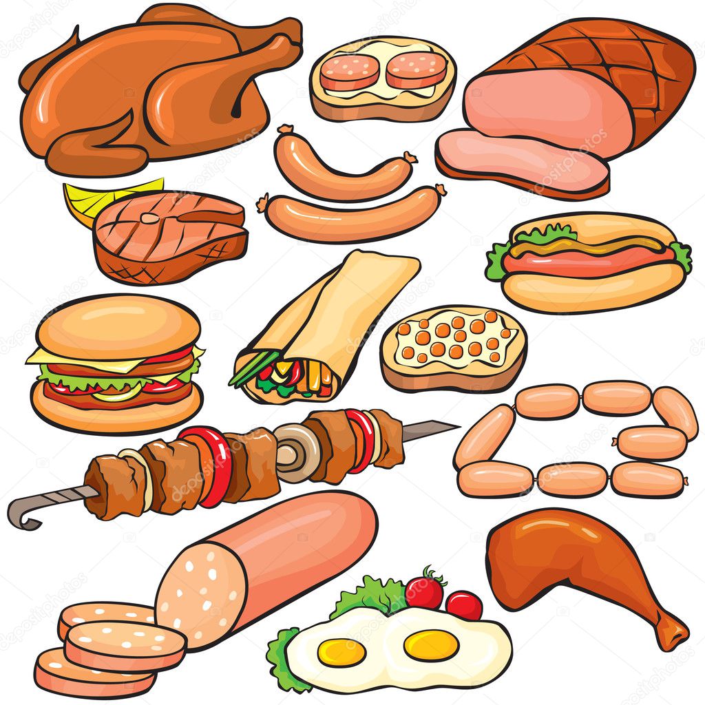 Meat products icon set