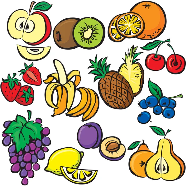 Набор значков векторных фруктов — стоковый вектор