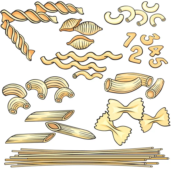 Vermicelli, espaguete, conjunto de ícones de massas — Vetor de Stock