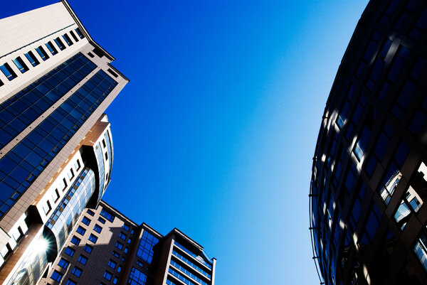 High tech buildings isolated on blue sky