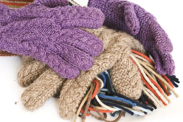 Purple knitted gloves — Stock Photo, Image