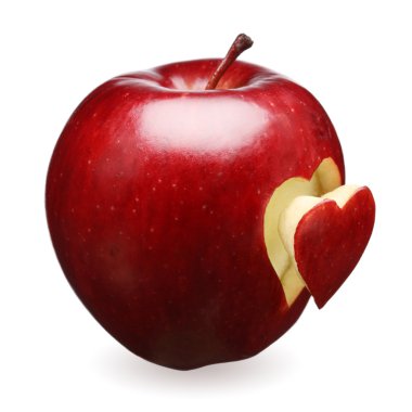 Red apple with heart clipart