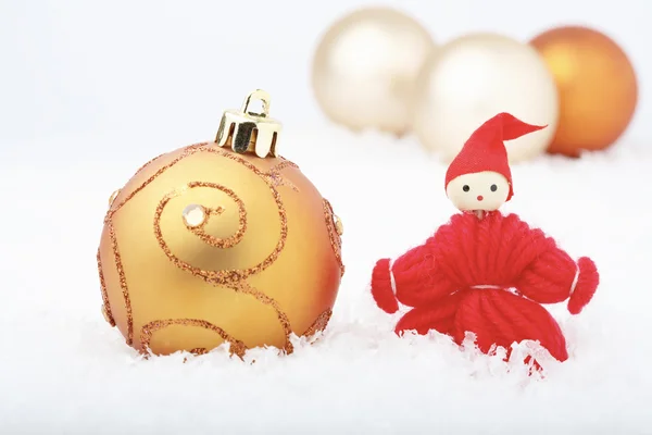Christmas elf and baubles. — Stock Photo, Image