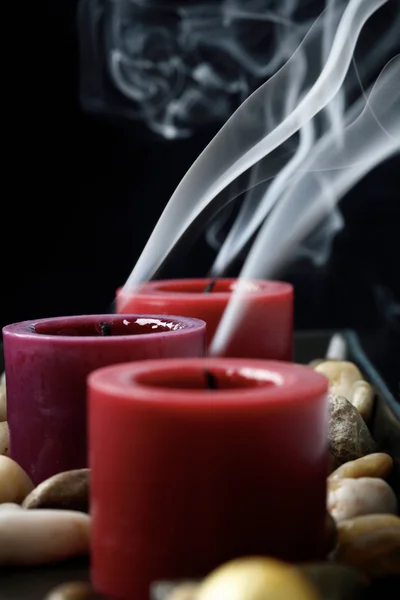 Extinguished candles in the dark. — Stock Photo, Image