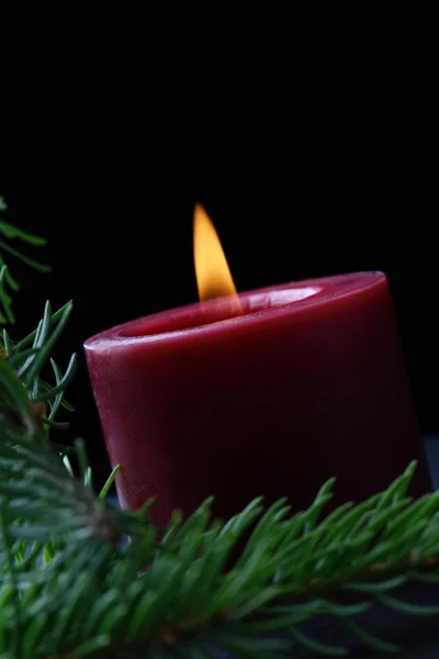 Jul ljus och gran gren i d — Stockfoto