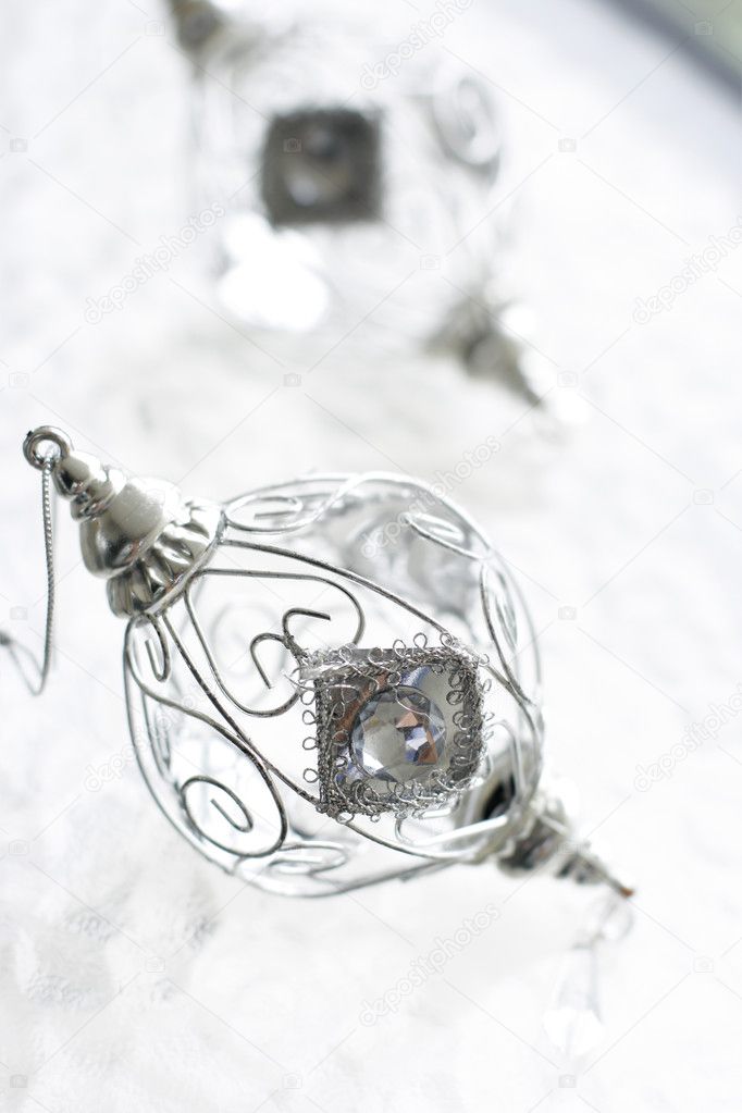 Sparkly silver colored Christmas baubles