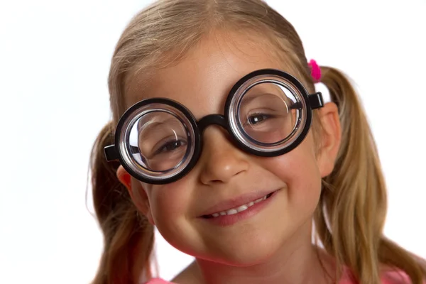 Chica usando gafas grandes Imagen de archivo