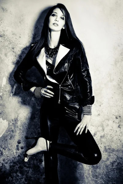 In black leather — Stock Photo, Image