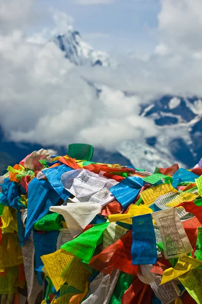 stock image Prayer flags with meili snow mountain