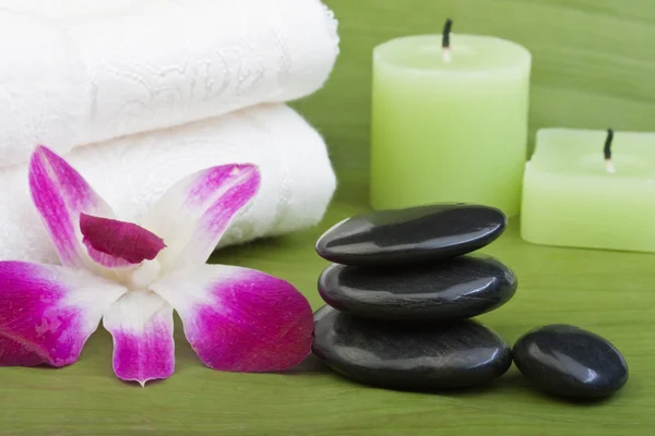 Thermo-therapy stones with orchids (1) — Stock Photo, Image