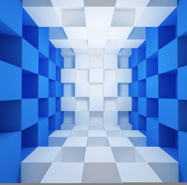 Blue and white cubic space room background