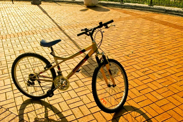 Fahrrad im Ziegelboden — Stockfoto