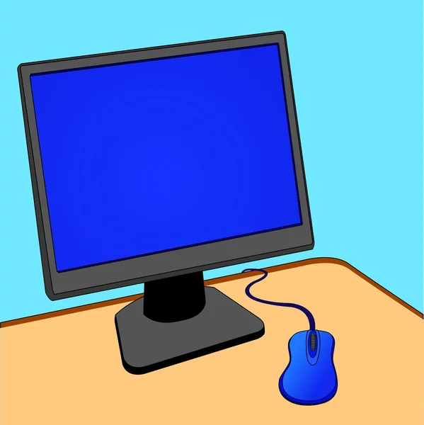 Moniteur d'ordinateur et souris — Image vectorielle