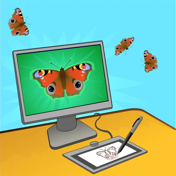 Butterfly computer draving — Stock Vector