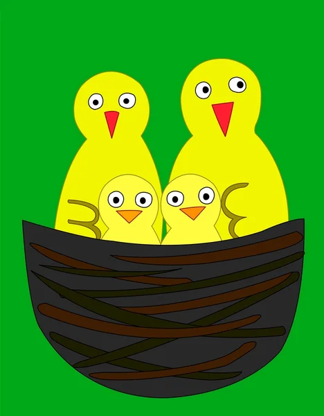 Famille des oiseaux jaunes — Image vectorielle