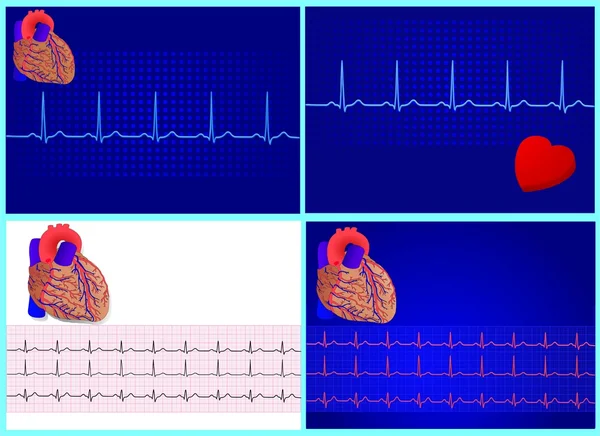 4 hart & elektrocardiogram set — Stockvector