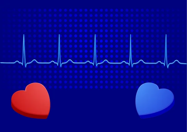 Corazón y electrocardiograma azul — Vector de stock