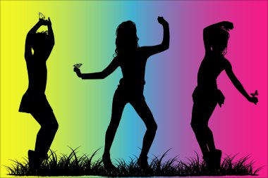 Silhouette happy girls clipart