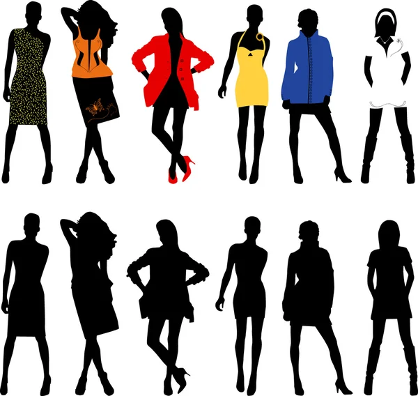 Meninas da moda silhueta — Vetor de Stock