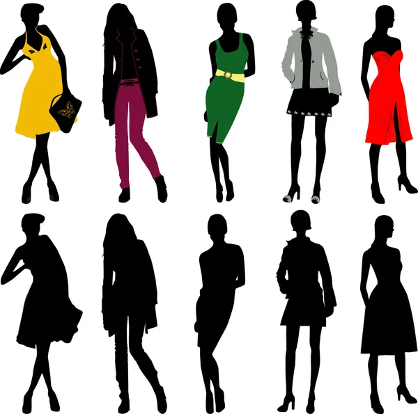 Silhouet mode meisjes — Stockvector