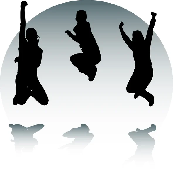 Silhouettes of jumping teenagers — Stock Vector