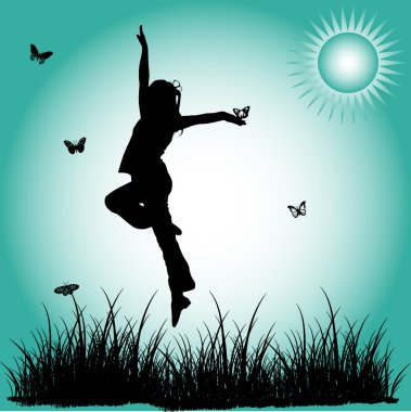 Silhouette jump girl clipart