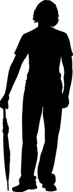 Silhouette boy with umbrella clipart