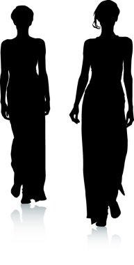 Silhouettes of fashion women clipart