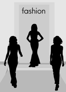 Silhouettes of fashion women clipart