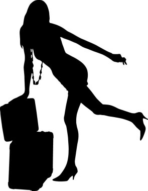 Silhouette travel woman clipart