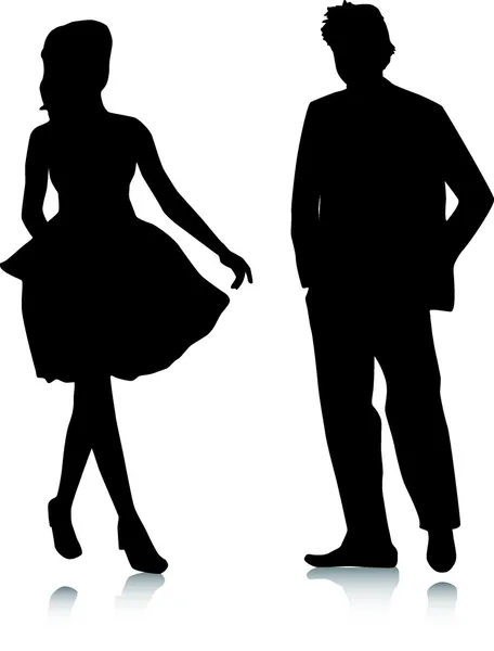 Silhouette girls and man meeting — Stock Vector