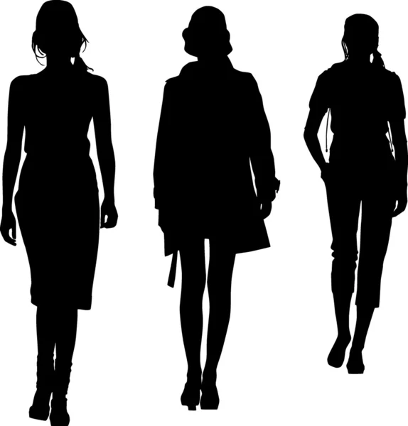 Silhouettes of fashion teenagers girls — Stock Vector