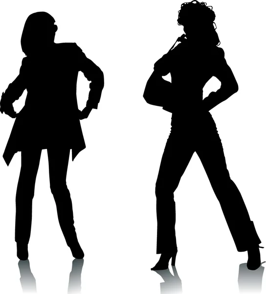 时尚女孩 silhouettes — 图库矢量图片