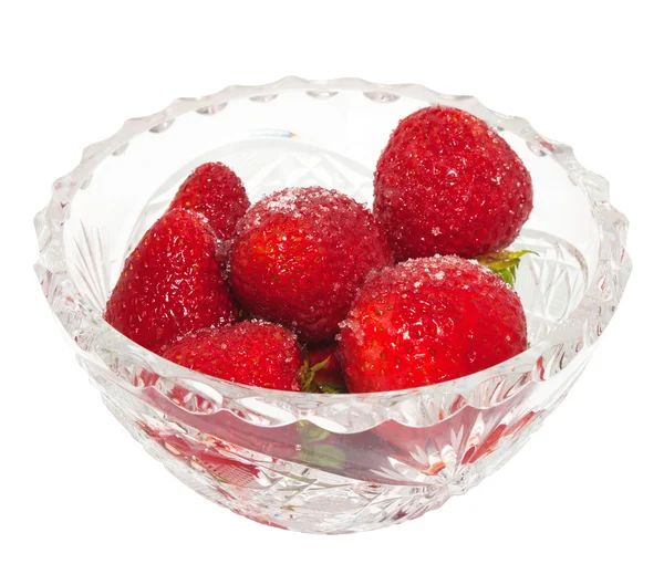 Fresh strawberries in a crystal vase — Stock Photo, Image