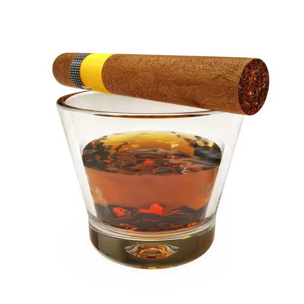 Glass with Havana cigar — Stock Photo, Image