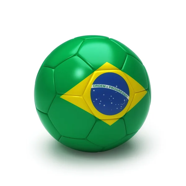 3D fotboll med Brasilien flagga — Stockfoto